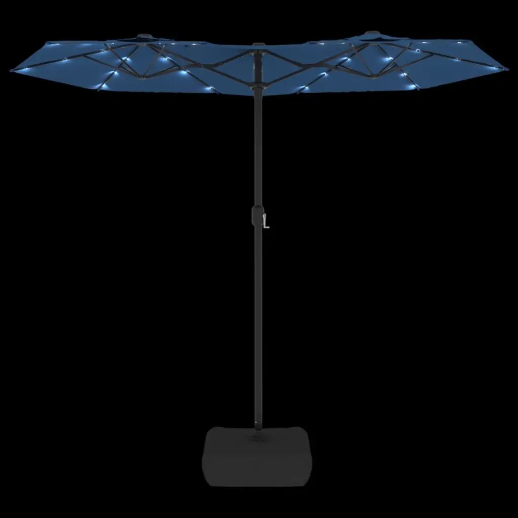 Double-Head Garden Parasol Azure Blue UV Protective with Integrated LED Lights
