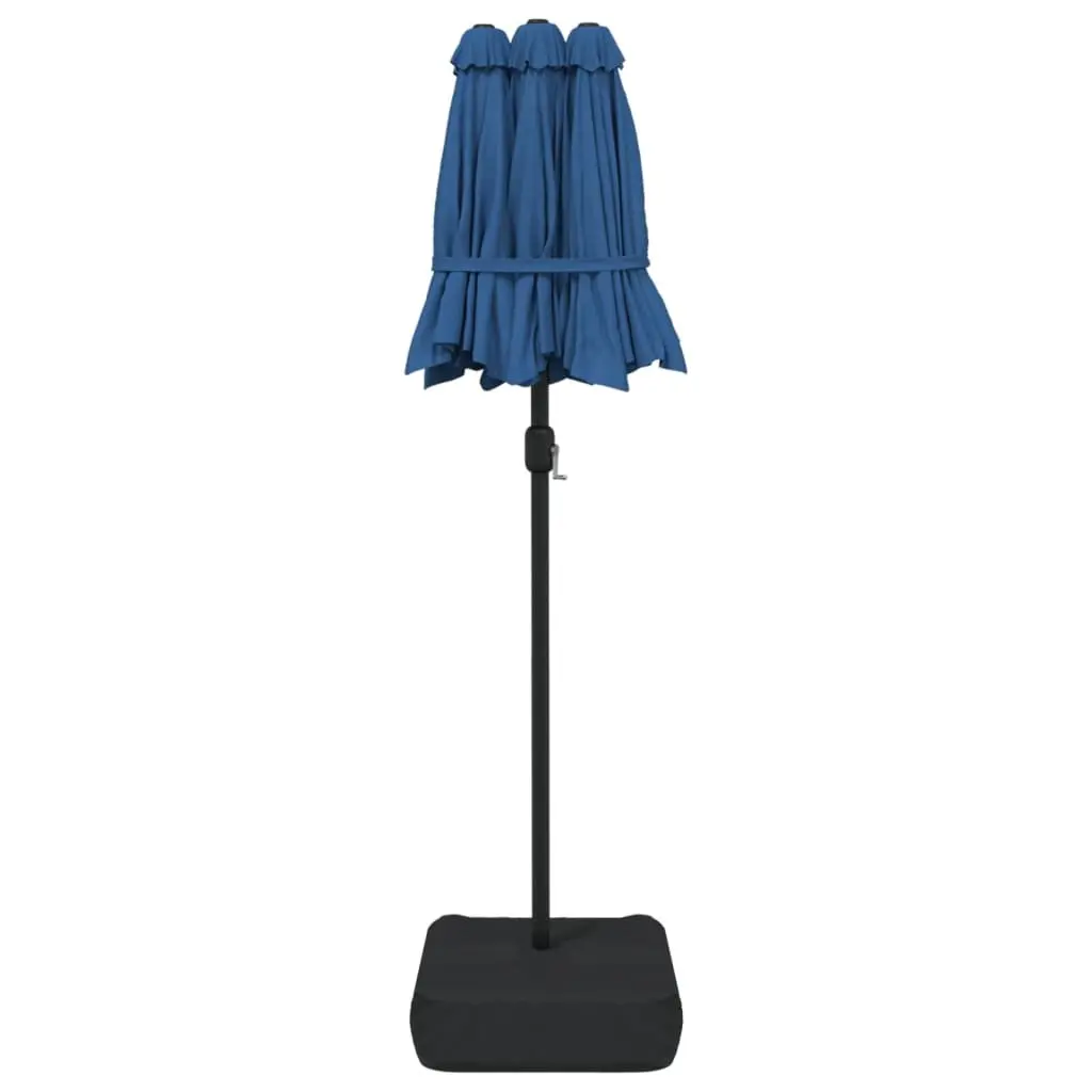 Double-Head Garden Parasol Azure Blue UV Protective with Integrated LED Lights