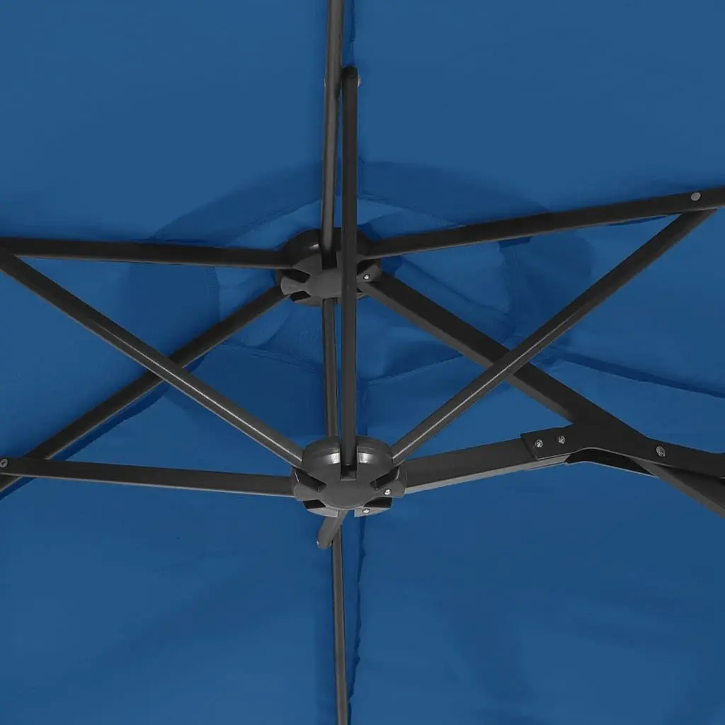 Double-Head Garden Parasol Azure Blue UV Protective with Integrated LED Lights