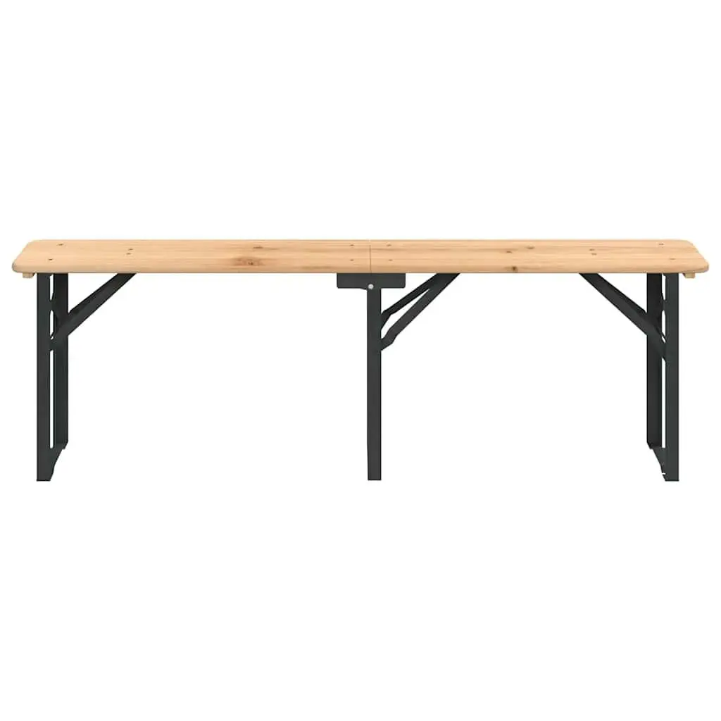 Folding Beer Table Set Brown 3 Piece Outdoor Camping Picnic Solid Fir Wood Metal Frame