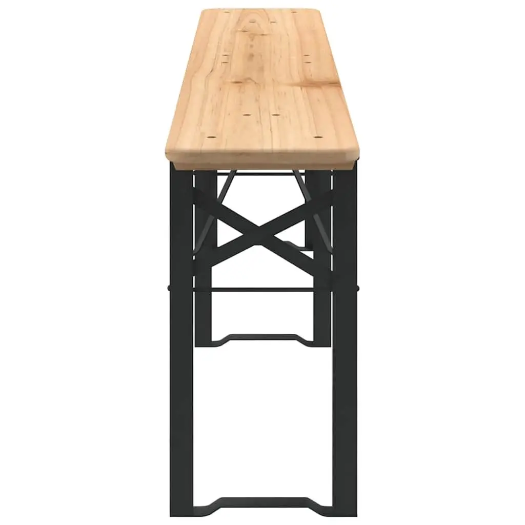 Folding Beer Table Set Brown 3 Piece Outdoor Camping Picnic Solid Fir Wood Metal Frame