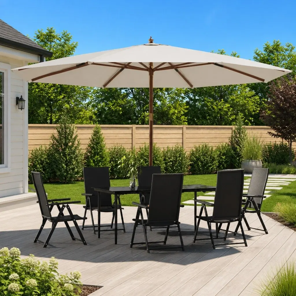 Garden Parasol White 400 x 273 cm UV Protective Polyester Canopy with Hardwood Pole and Wind Vent