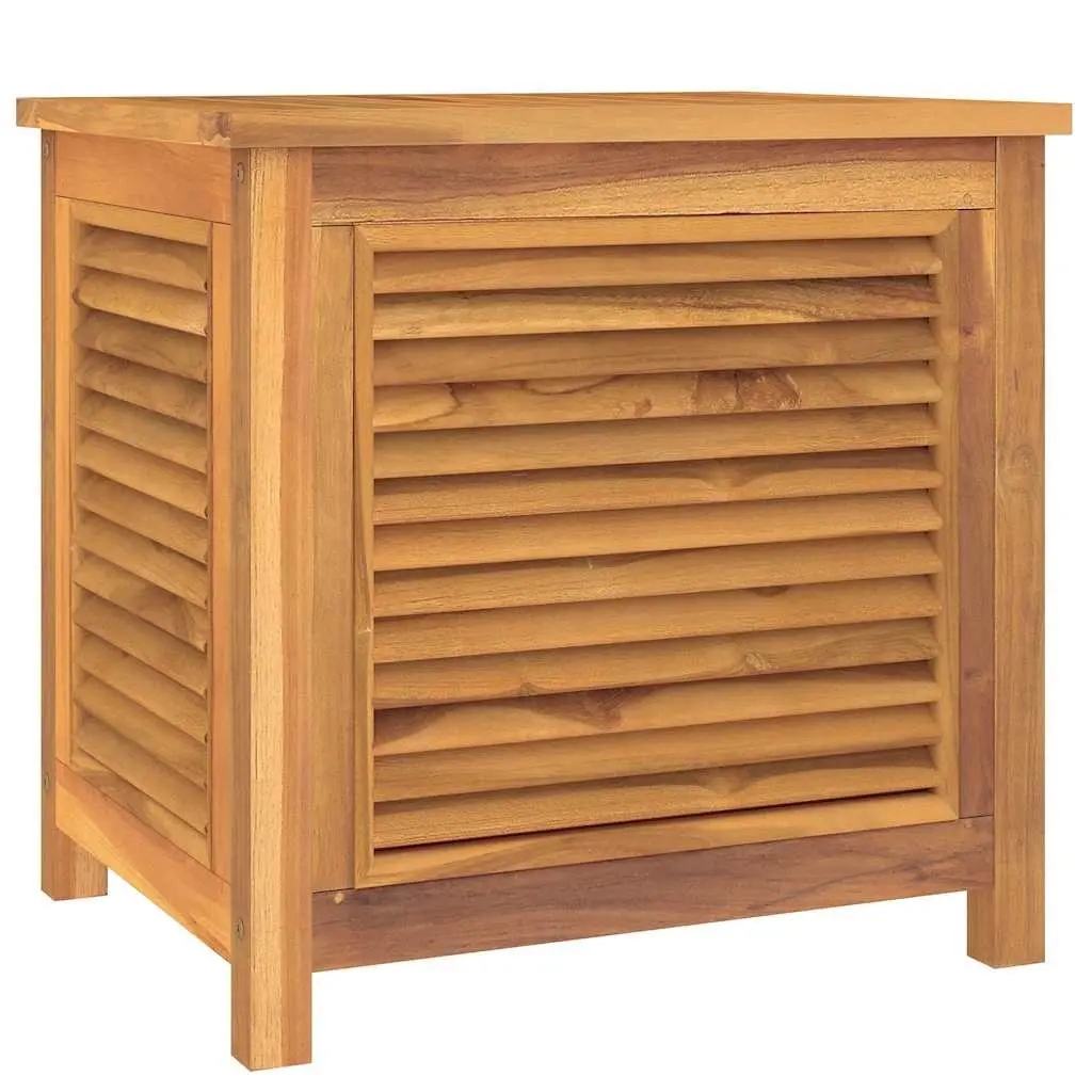 Garden Storage Box Solid Teak Wood 60x50x58cm Outdoor Bench Chest Louvres Design