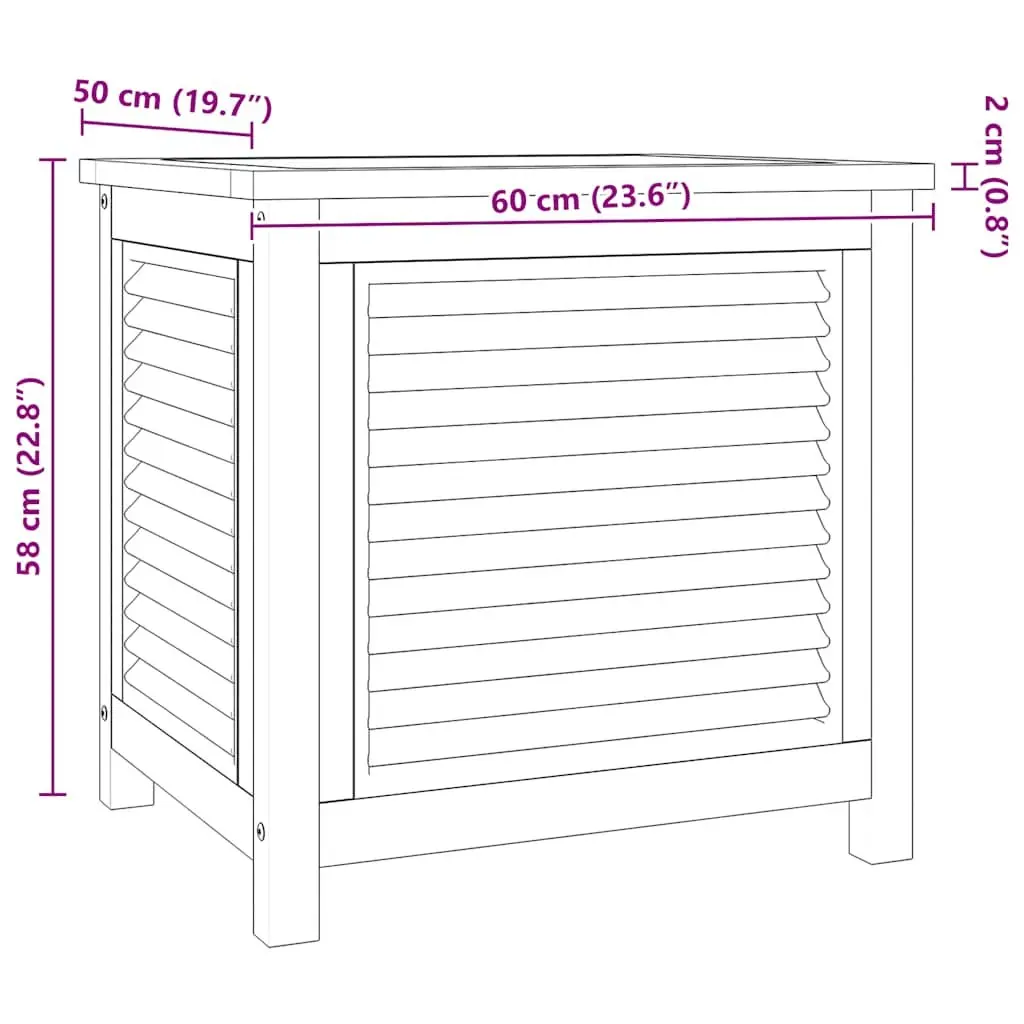 Garden Storage Box Solid Teak Wood 60x50x58cm Outdoor Bench Chest Louvres Design