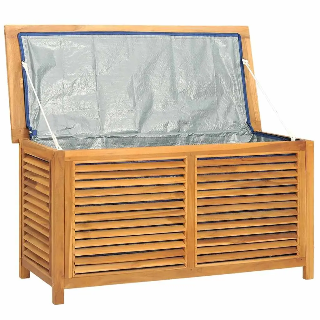 Garden Storage Box Solid Teak Wood Outdoor Bench Chest Louvres Design Brown