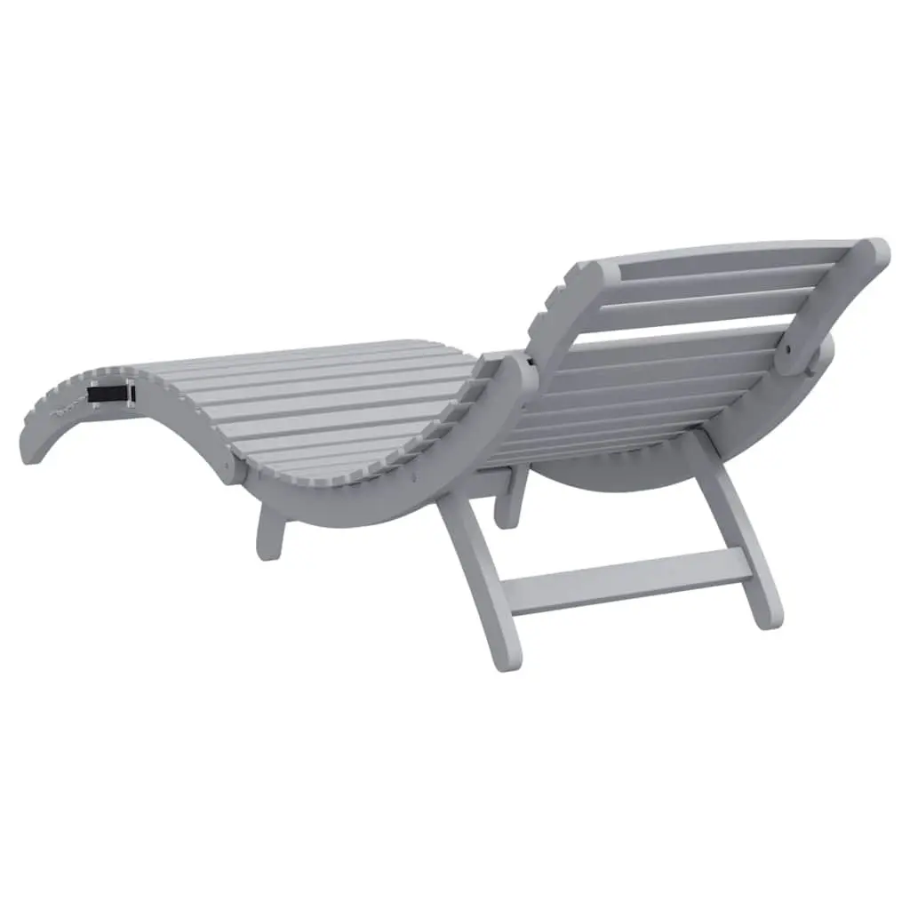Sun Lounger Grey Solid Wood Acacia Foldable Garden Patio Pool Outdoor Lounge