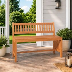 Outdoor Garden Bench 110cm Solid Wood Patio Seating Backrest Brown