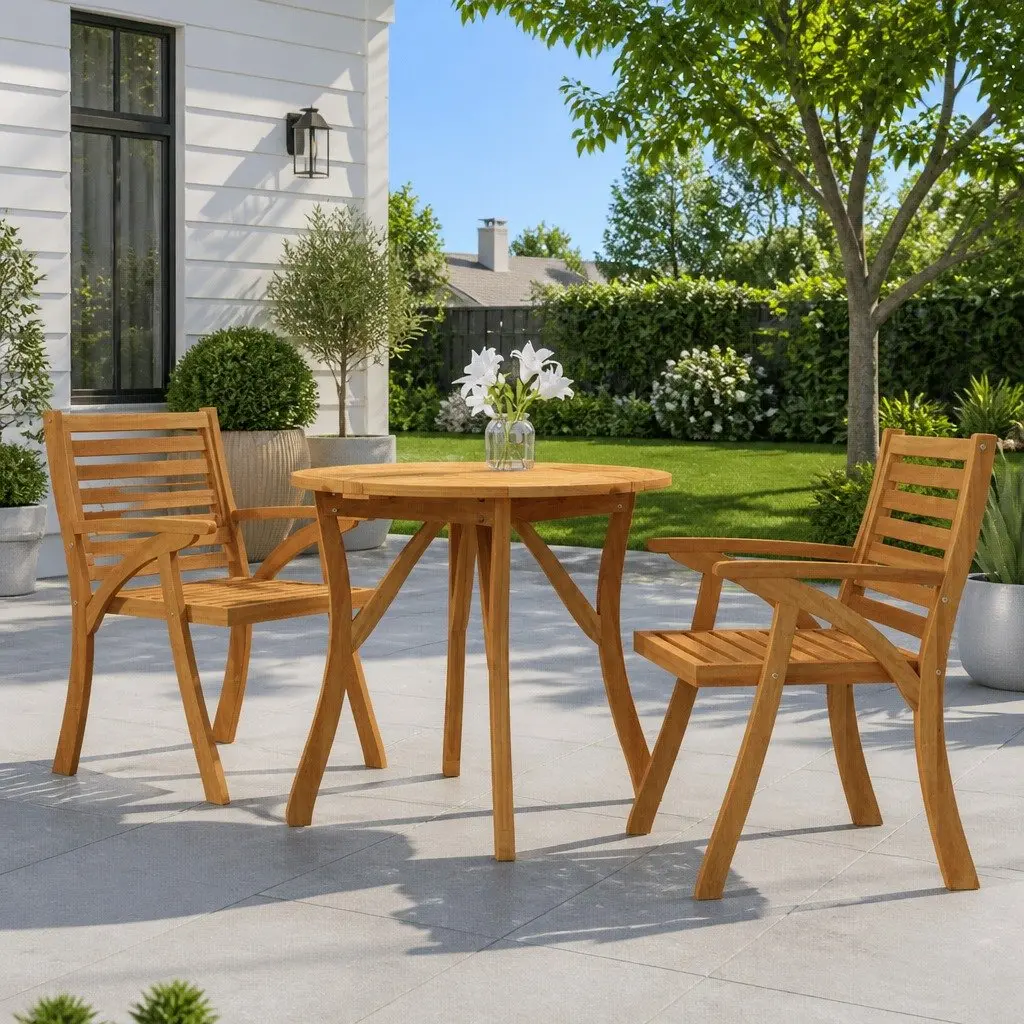 Round Garden Table Brown Ø 85 cm Solid Acacia Wood Outdoor Dining Table