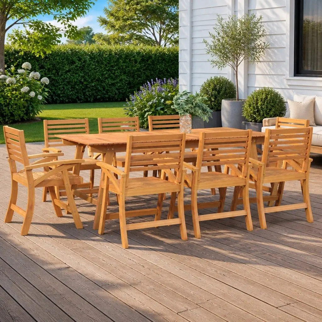 Garden Dining Table, 200x90x75cm in Brown Acacia Wood