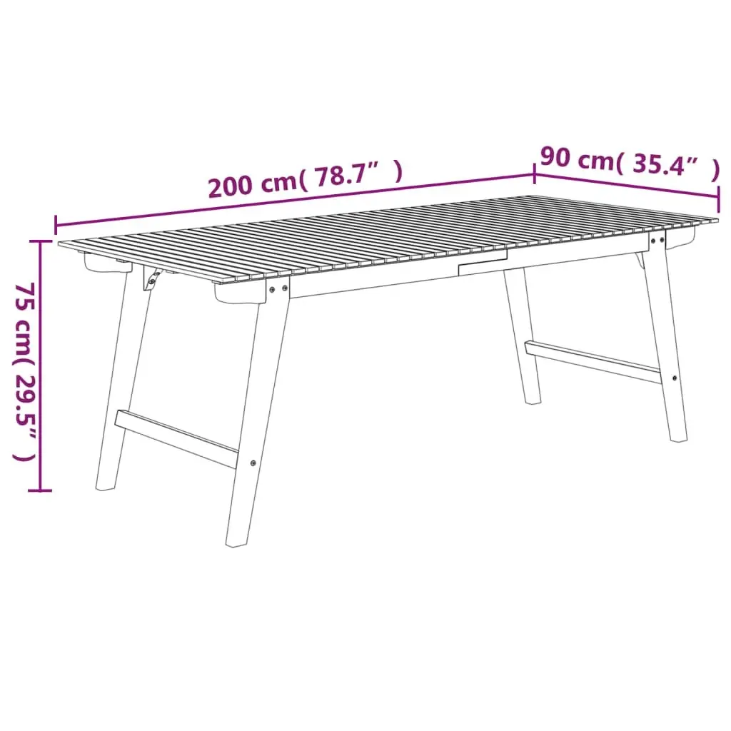 Garden Dining Table, 200x90x75cm in Brown Acacia Wood