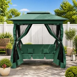 Garden Swing Gazebo Bench 2-3 Seater Outdoor Canopy Shade Porch Retreat Green