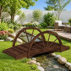 Compact Brown Garden Bridge in Solid Fir with Safety Rails