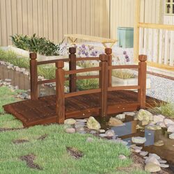 Wooden Garden Bridge with Rails - 150x67x56cm Brown