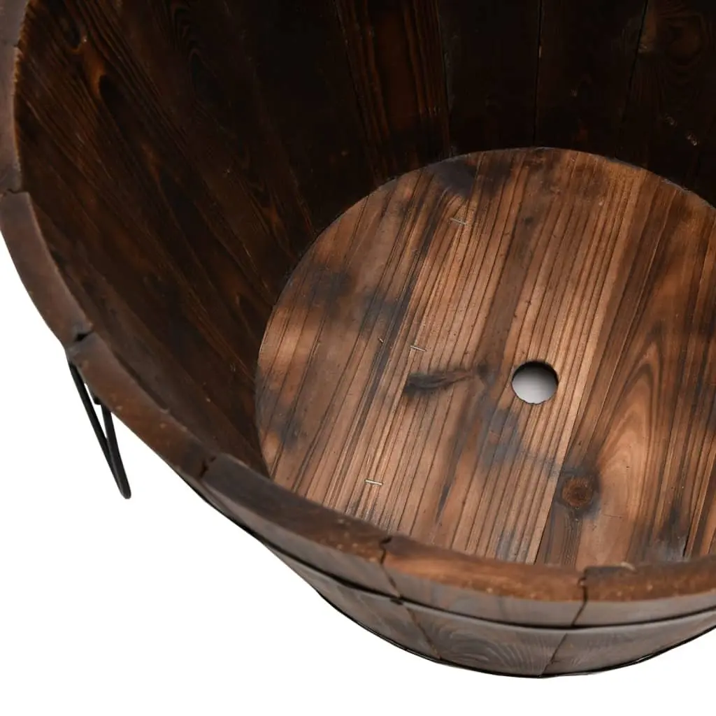 3 Piece Wooden Bucket Planter Set Brown Solid Fir Wood with Metal Handles for Flowers