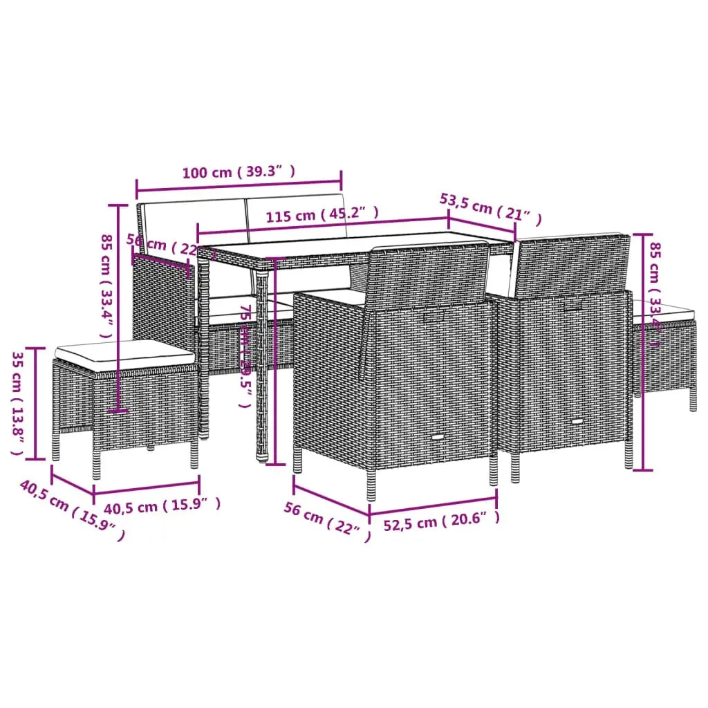 Garden Dining Set Grey 6 Piece Outdoor Furniture Poly Rattan with Cushions