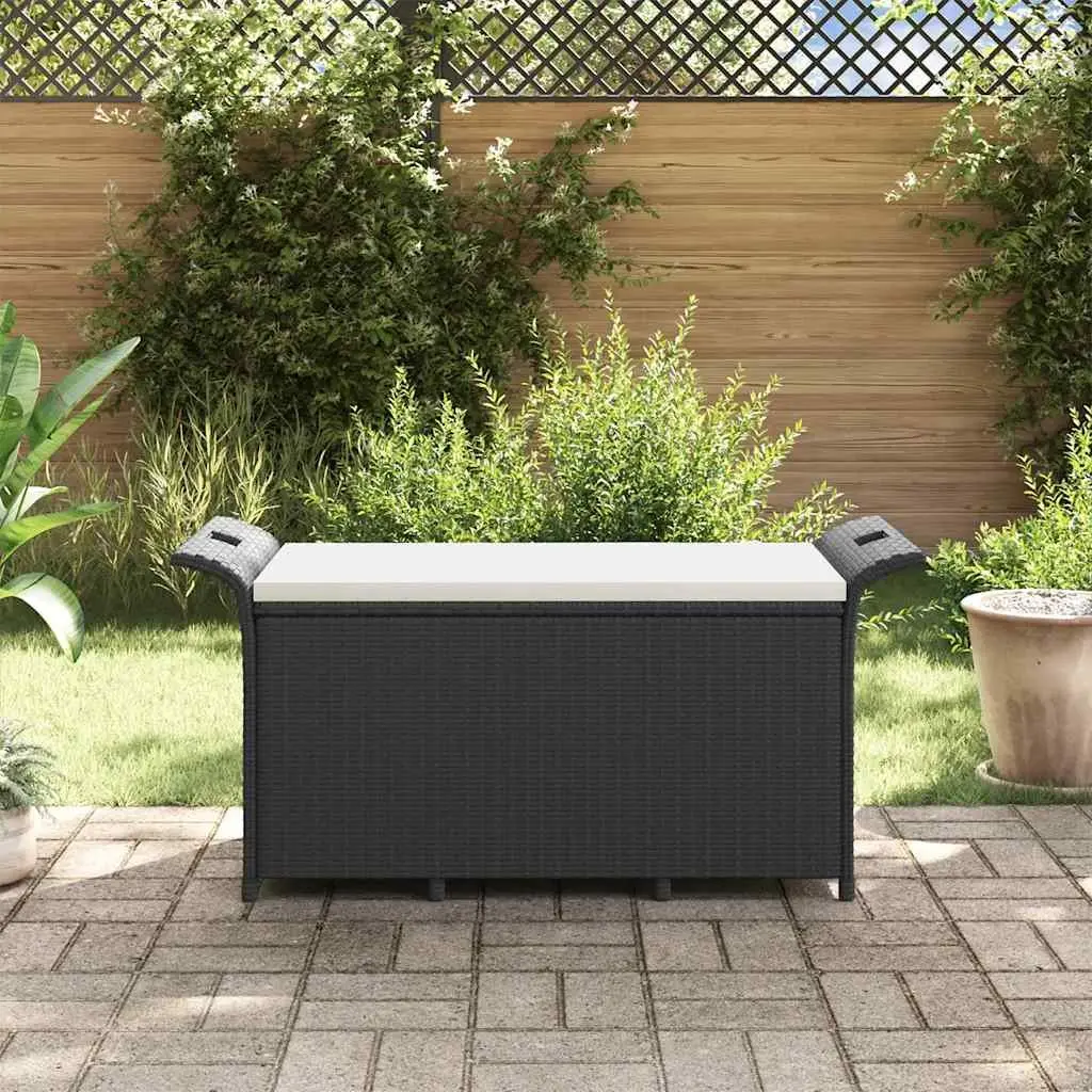 Garden Bench Black 116 x 46 x 57 cm Cushioned Seat with Storage