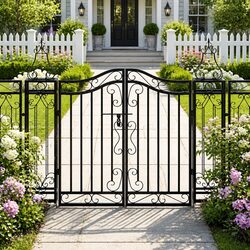 Black Wrought Iron Garden Gate 121x100cm with Elegant Design
