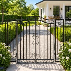 Concise and Durable Black Wrought Iron Garden Gate