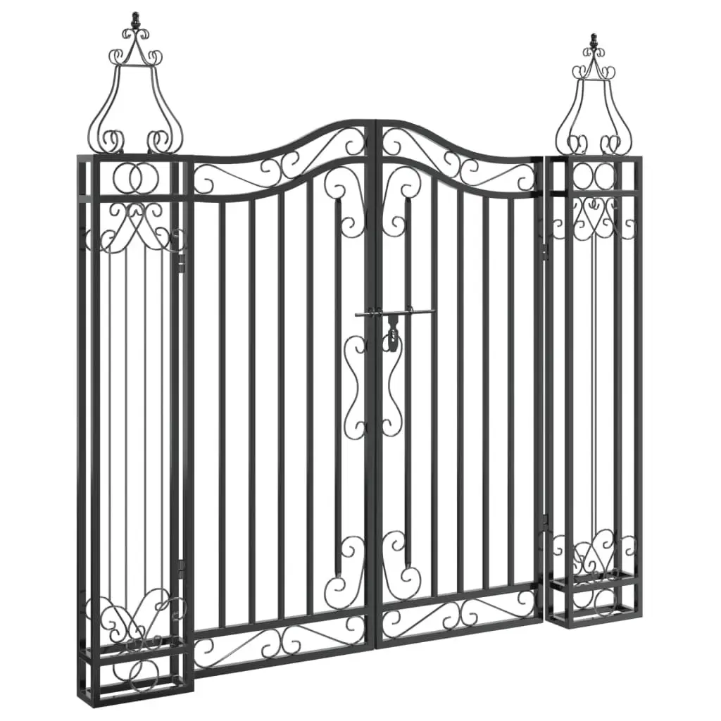 Garden Gate Black Wrought Iron Ornamental Entry with Bolt Hinge Locking System