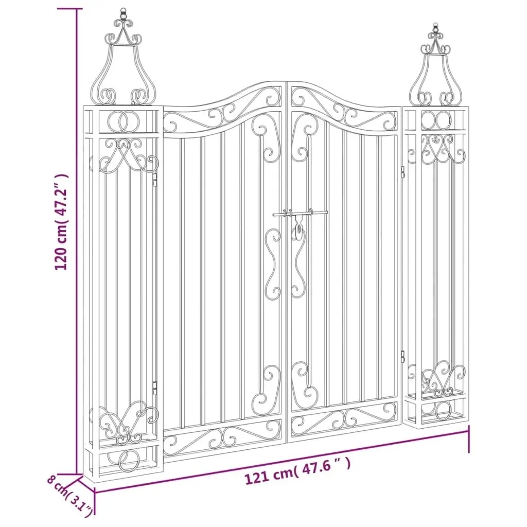 Garden Gate Black Wrought Iron Ornamental Entry with Bolt Hinge Locking System