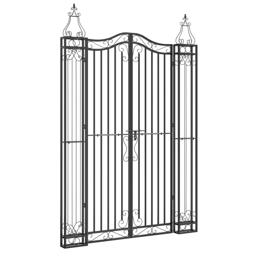 Garden Gate Black 121x180cm Wrought Iron Ornamental Fence Entryway Post