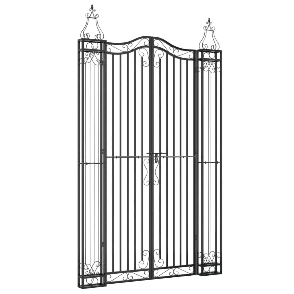 Garden Gate Black Wrought Iron 121x200cm Ornamental Outdoor Fence Entry Posts
