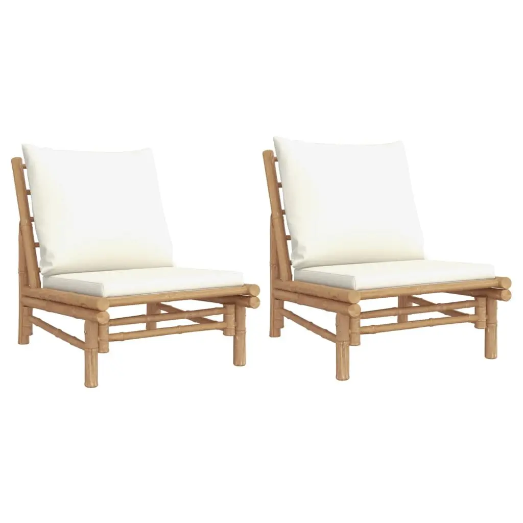 Bamboo Outdoor Garden Chairs Cream 2 Piece Set with Backrest and Cushions