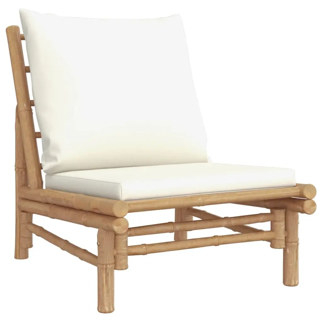 Bamboo Outdoor Garden Chairs Cream 2 Piece Set with Backrest and Cushions