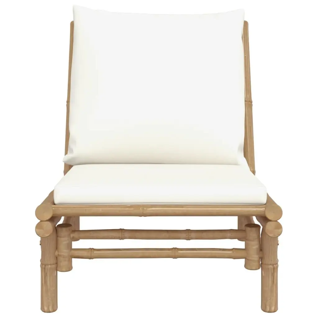 Bamboo Outdoor Garden Chairs Cream 2 Piece Set with Backrest and Cushions