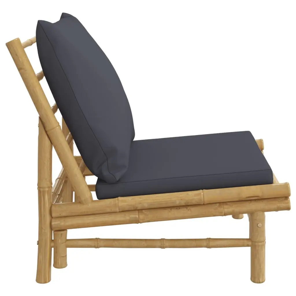 Outdoor Garden Chairs Set 2 pcs Grey Cushions Bamboo Patio Seating