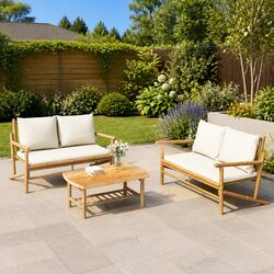 Bamboo Outdoor Garden Bench with Cream Cushions