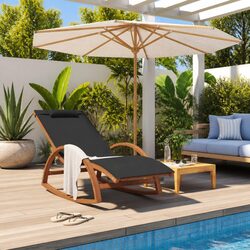 Rocking Chair Grey Textilene Outdoor Garden Lounger Relaxation Seating Furniture