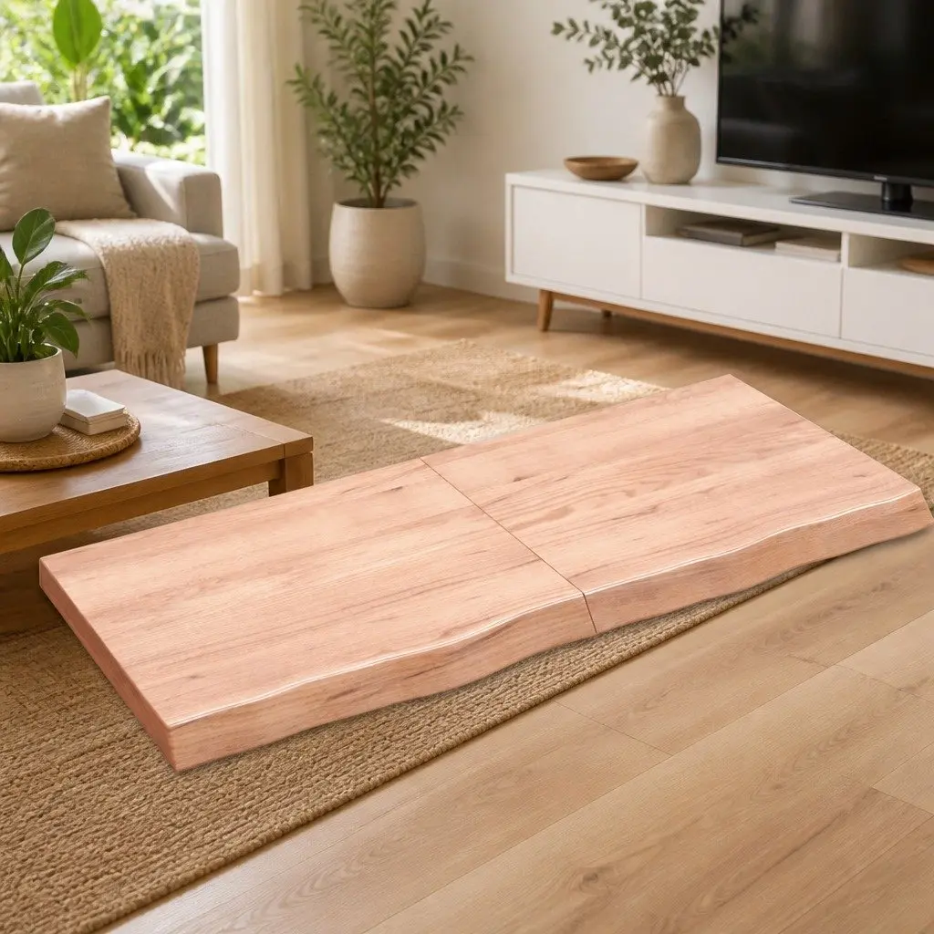 Wall Shelf Brown Solid Oak Wood 140x60cm Handmade Live Edge Rustic Storage