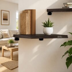 Concise and Sturdy Dark Brown Oak Floating Shelf