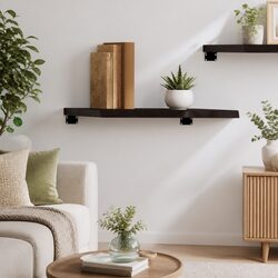 Dark Brown Oak Shelf with Rustic Live Edge