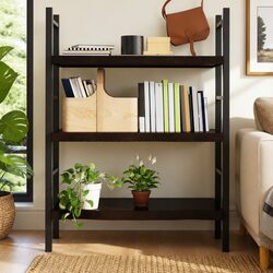 Concise Solid Oak Wall Shelf - Rustic Dark Brown