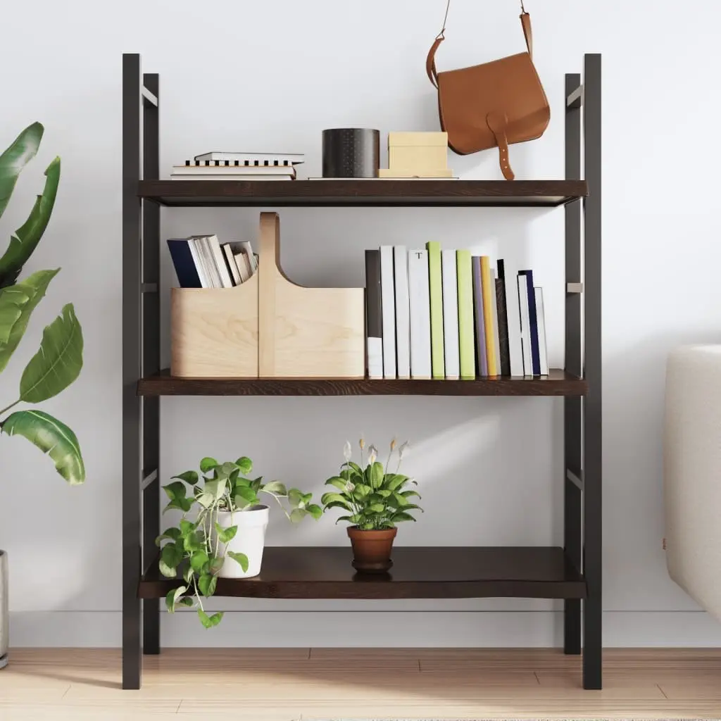 Wall Shelf Dark Brown Solid Oak Wood 100x60cm Handmade Live Edge Rustic Storage