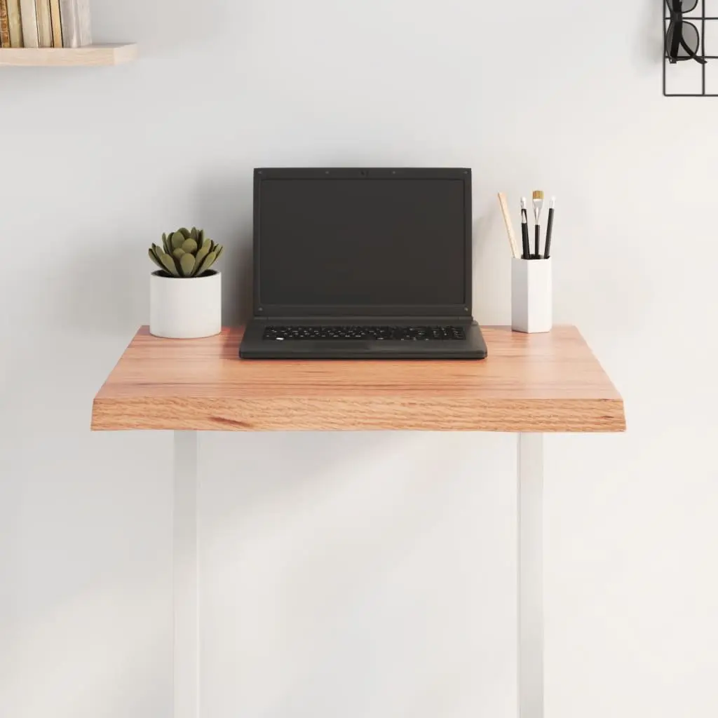 Solid Oak Wood Table Top Brown 60x60cm Live Edge Handcrafted Varnished Surface