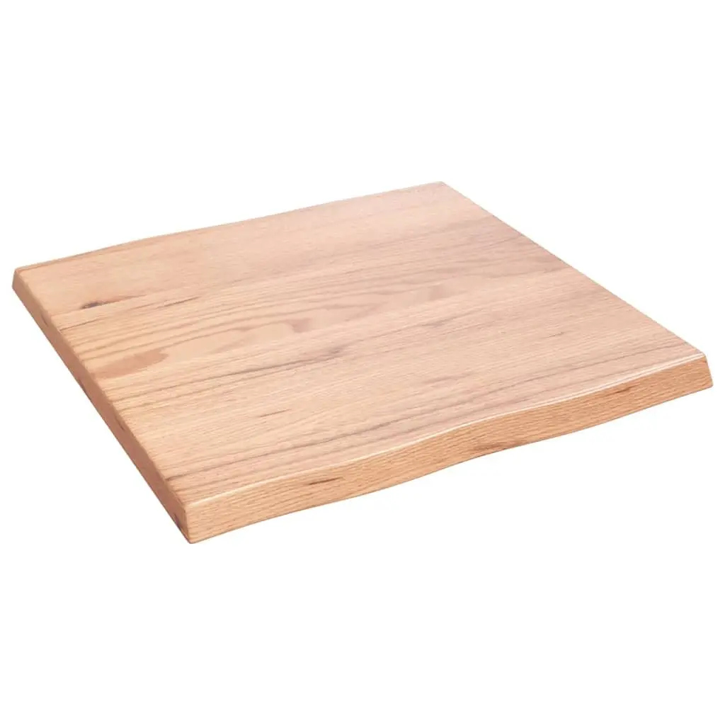 Solid Oak Wood Table Top Brown 60x60cm Live Edge Handcrafted Varnished Surface