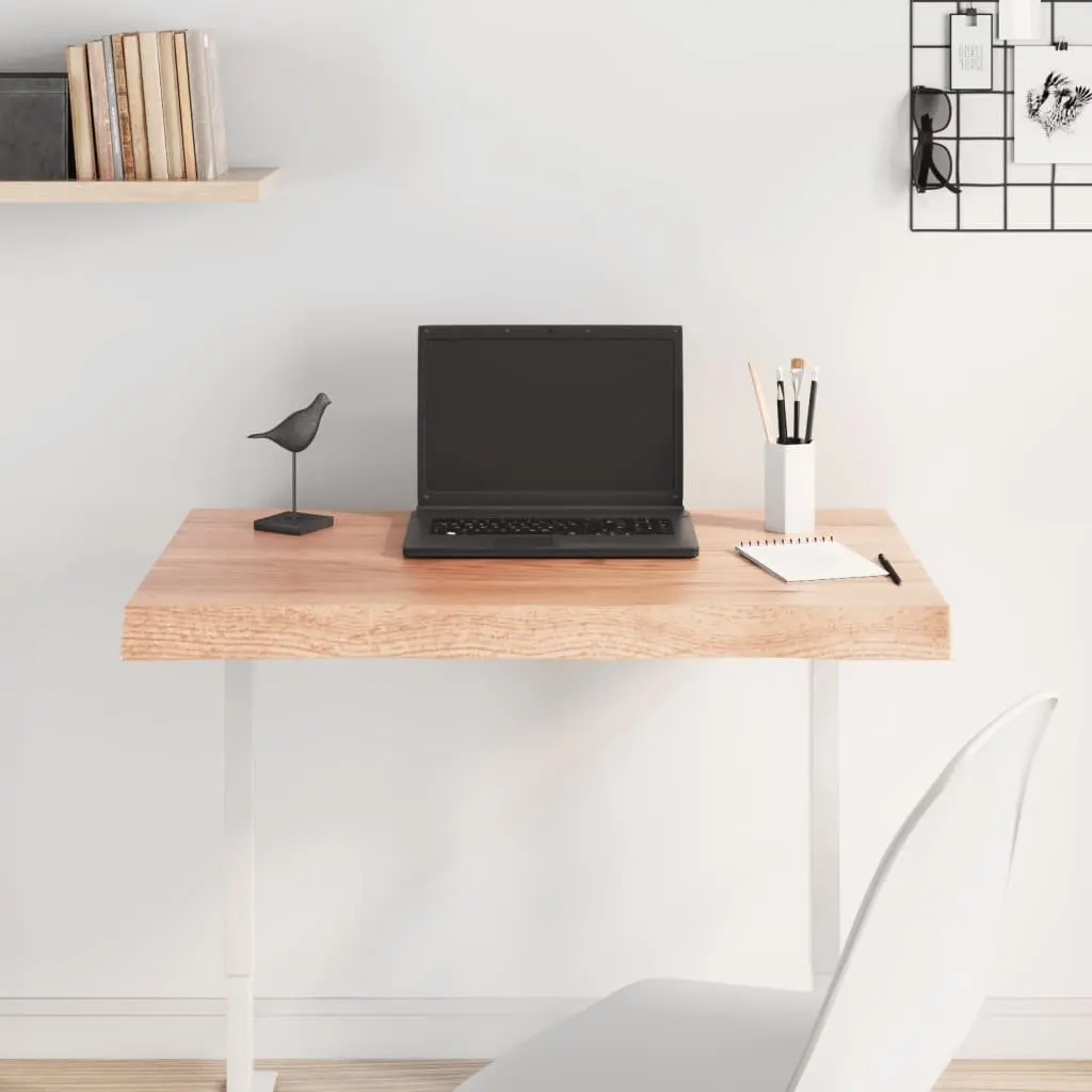Wooden Tabletop Brown 80x50cm Solid Oak Live Edge Handcrafted Varnished Surface
