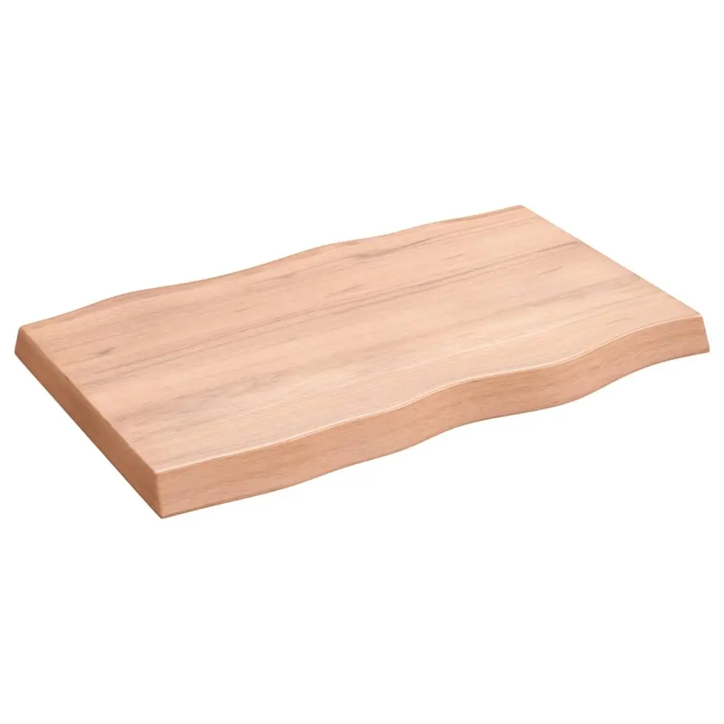 Wooden Tabletop Brown 80x50cm Solid Oak Live Edge Handcrafted Varnished Surface