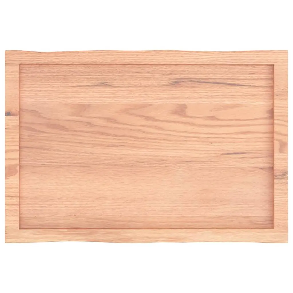 Wooden Tabletop Brown 80x50cm Solid Oak Live Edge Handcrafted Varnished Surface