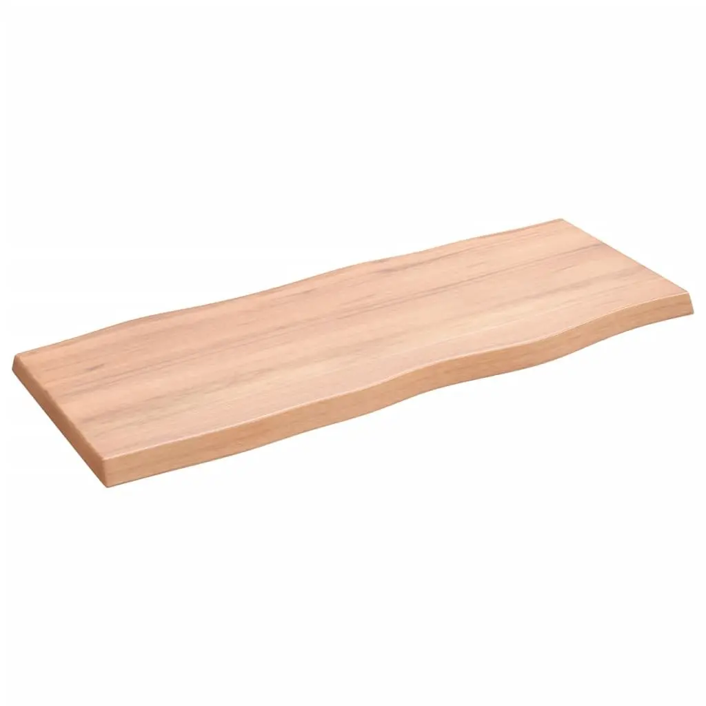 Solid Oak Wood Table Top Brown 100x40cm Live Edge Handcrafted Varnished