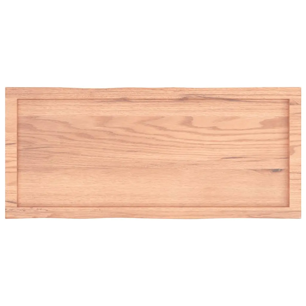 Solid Oak Wood Table Top Brown 100x40cm Live Edge Handcrafted Varnished