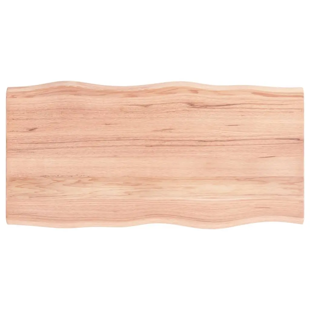 Solid Oak Wood Table Top Brown 100x50cm Live Edge Treated
