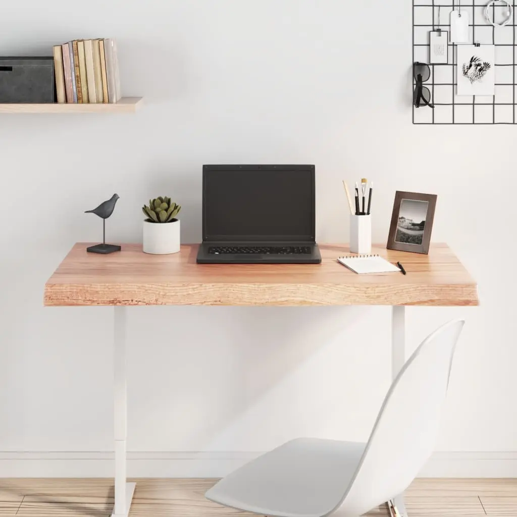 Solid Oak Wood Table Top Brown 100x60cm Live Edge Handcrafted Replacement Tabletop