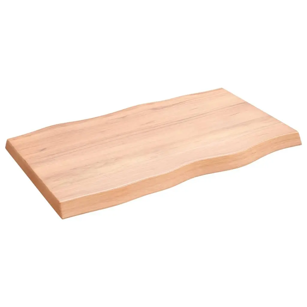 Solid Oak Wood Table Top Brown 100x60cm Live Edge Handcrafted Replacement Tabletop