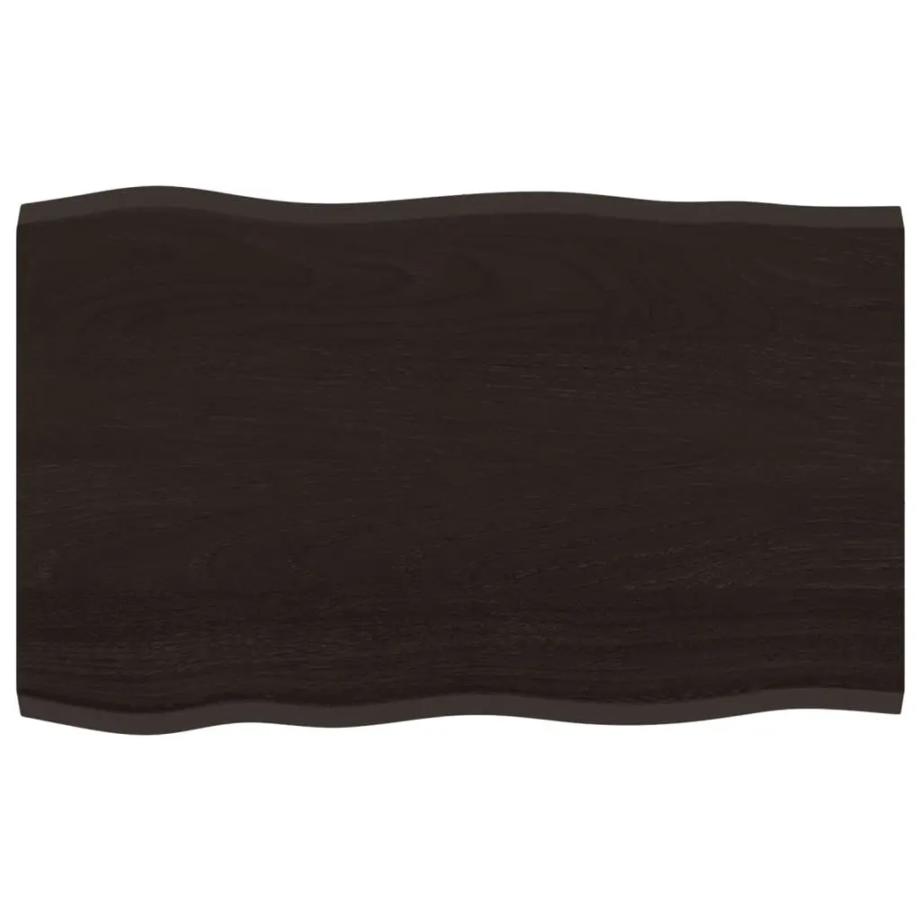 Table Top Dark Brown Solid Oak Wood Live Edge 80x50x2 cm Treated