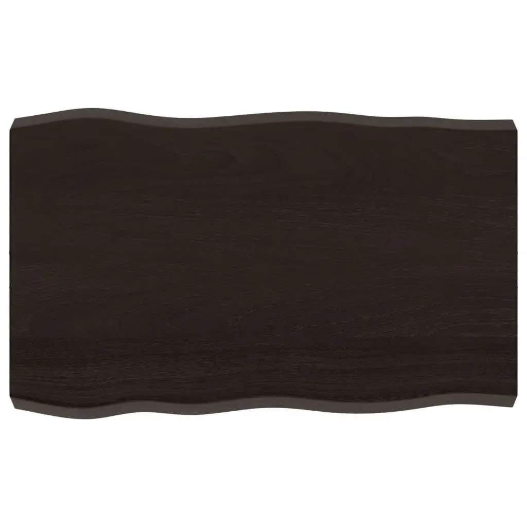 Wooden Table Top Dark Brown 80x50cm Solid Oak Live Edge Treated Board