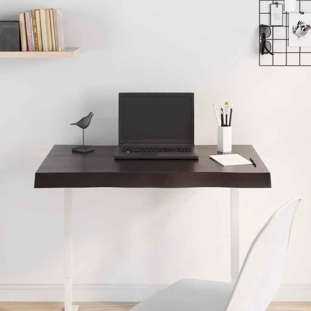 Wooden Table Top Dark Brown 80x50cm Solid Oak Live Edge Treated Board